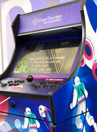 Arcade game vinyl wrapped with custom illustrations